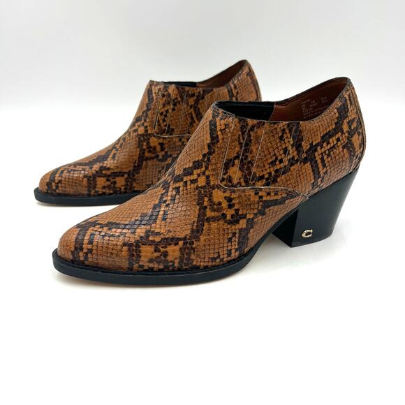 Coach Perri Snake Print Ankle Bootie Carmel Leather Westerncore